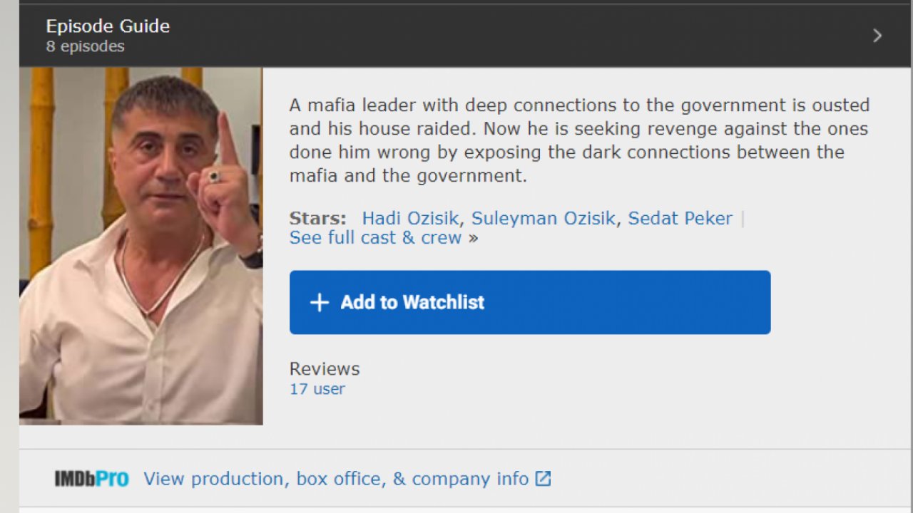 Sedat Peker'in videoları, IMDb’de listelenmeye başladı