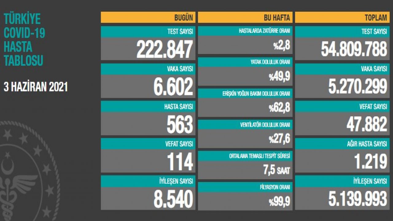 3 Haziran koronavirüs tablosu. 114 kişi hayatını kaybetti