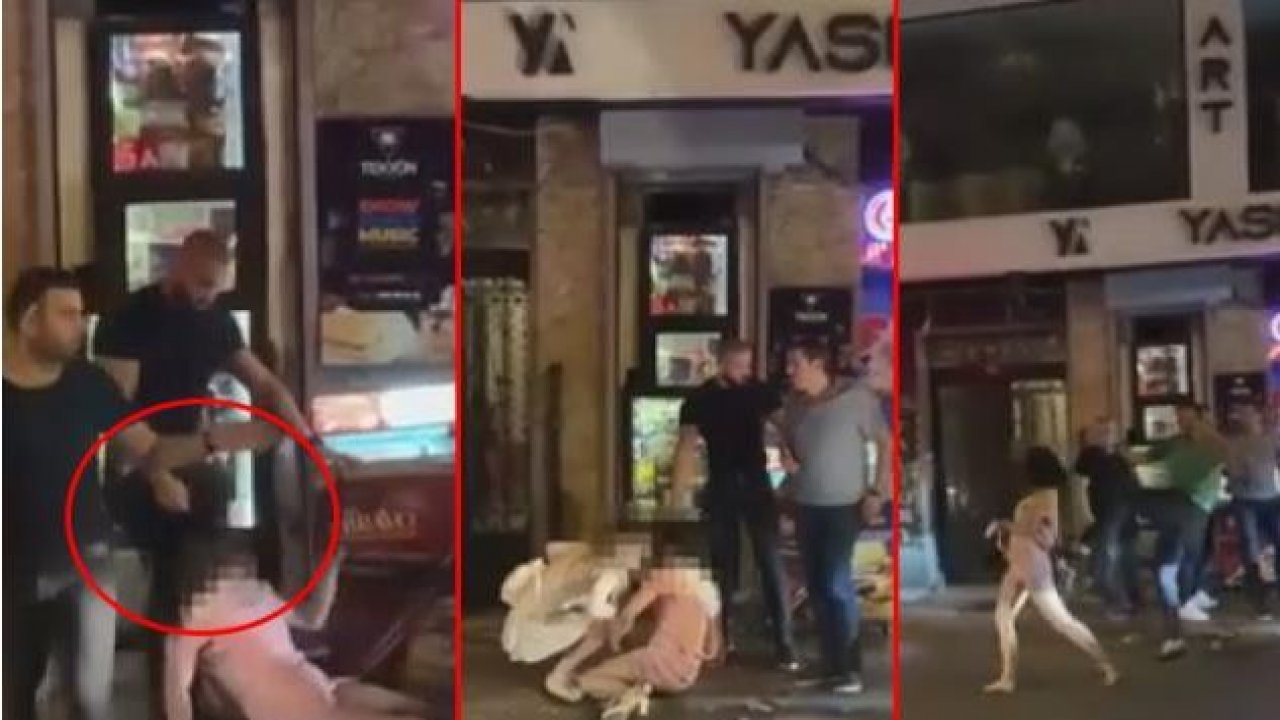 İstanbul’un göbeğinde kadını saçından sürükleyip tekme tokat dövdü