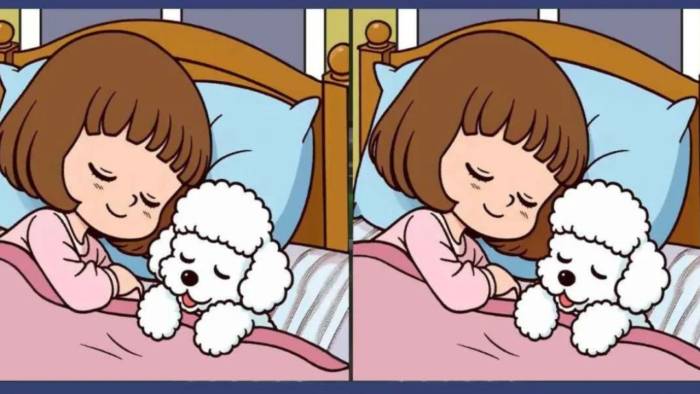Sadece Dahiler Fark Edebiliyor! Köpeğine Sarılıp Uyuyan İki Kız Arasındaki 3 Fark Var!