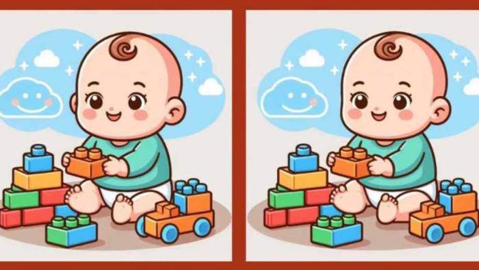 Yüksek IQ sınavı! Oyuncaklarıyla oynayan iki bebek arasındaki farklar