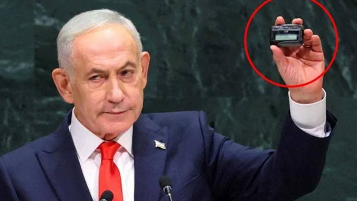 Netanyahu BM kürsüsünde elindeki çağrı cihazını göstererek dünyayı tehdit etti!